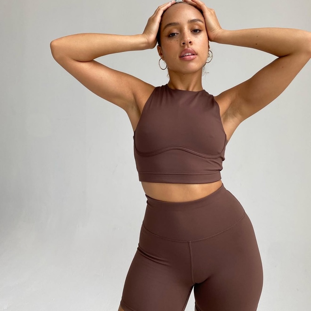 Tala SkinLuxe High Neck Sports Bra in Brown
